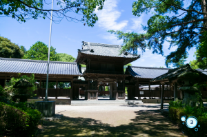 趣のある二層式の楼門と回廊