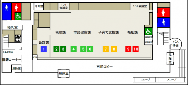 本庁舎1階の配置図