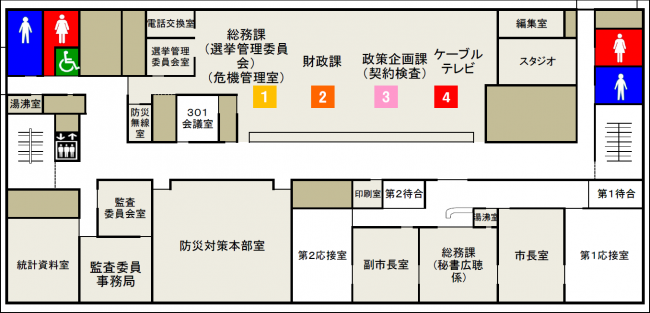 本庁舎3階の配置図