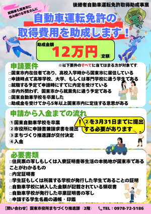 後継者自動車運転免許取得助成事業のチラシです